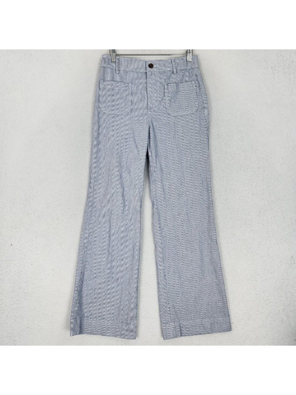 J Crew Pants Womens 26 Blue Striped Wide Leg High Rise Cotton Stretch Casual